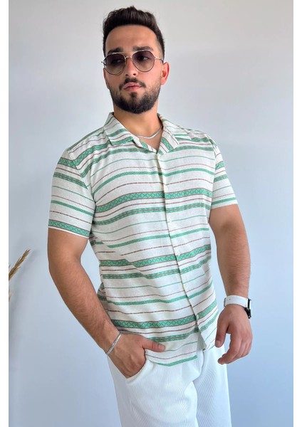 Slim Fit Çizgili Keten Gömlek fiyatları