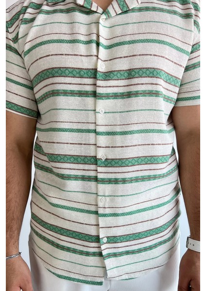 Slim Fit Çizgili Keten Gömlek modelleri