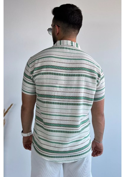 Slim Fit Çizgili Keten Gömlek fırsatları