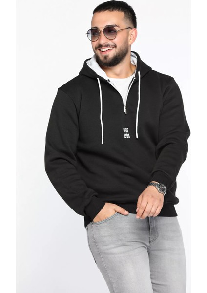 Erkek Kapüşonlu Yarım Fermuarlı Şardonlu Slim Fit Üç Iplik Sweatshirt fiyatları