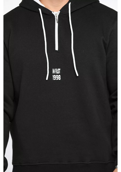 Erkek Kapüşonlu Yarım Fermuarlı Şardonlu Slim Fit Üç Iplik Sweatshirt fırsatları