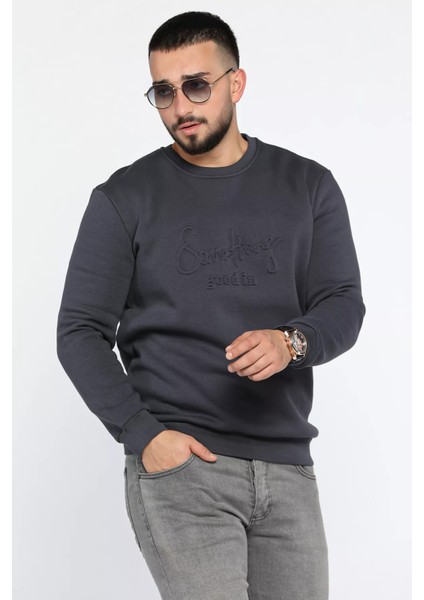 Erkek Bisiklet Yaka Şardonlu Üç Iplik Sweatshirt