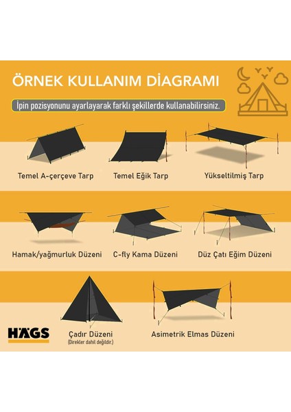 Tarp Gölgelik Tente, Hafif Taşınabilir Örtü Branda Outdoor Kamp Tente 300X300 cm - Siyah