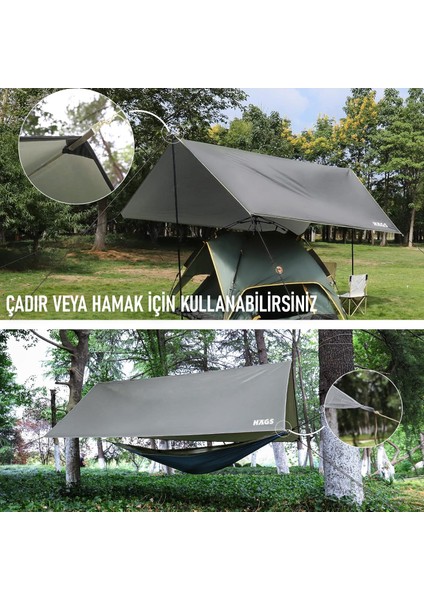 Tarp Gölgelik Tente, Hafif Taşınabilir Örtü Branda Outdoor Kamp Tente 300X300 cm - Siyah