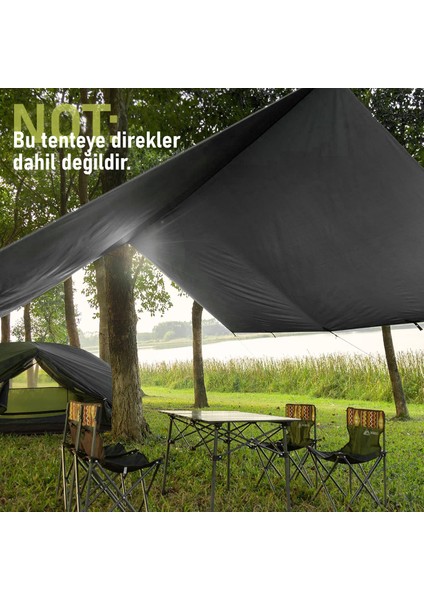 Tarp Gölgelik Tente, Hafif Taşınabilir Örtü Branda Outdoor Kamp Tente 300X300 cm - Siyah