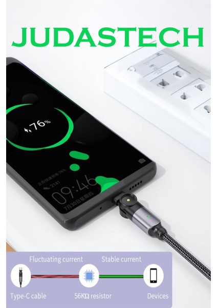 J7 Micro Usb 180 Derece 3A Şarj Kablosu -2mt