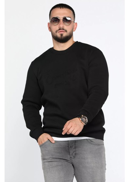 Erkek Bisiklet Yaka Şardonlu Üç Iplik Sweatshirt