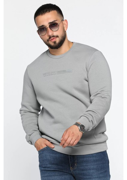 Bisiklet Yaka Kabartma Baskılı Üç Iplik Şardonlu Erkek Sweatshirt fiyatları