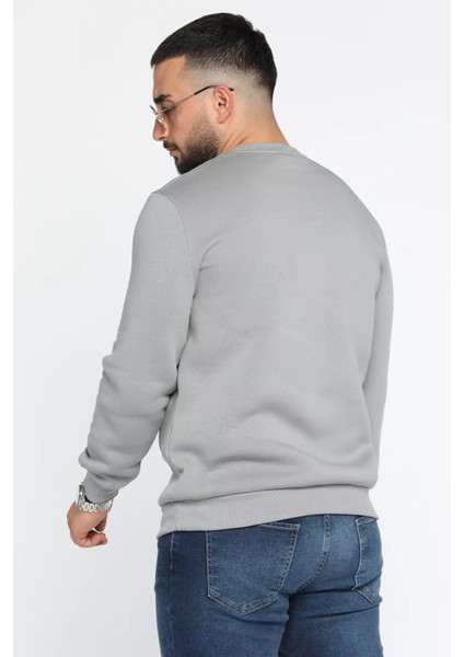 Bisiklet Yaka Kabartma Baskılı Üç Iplik Şardonlu Erkek Sweatshirt modelleri