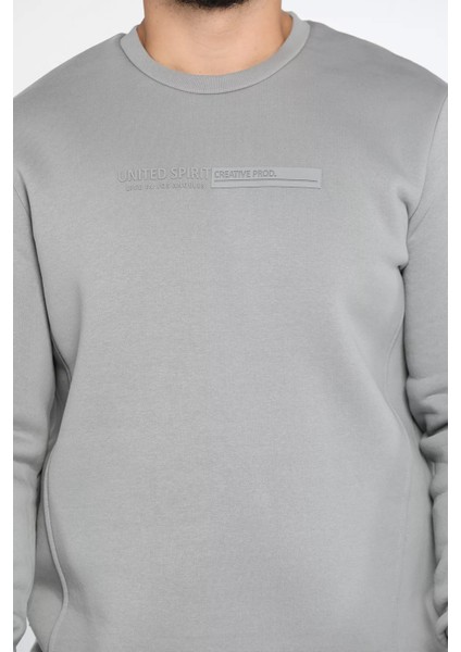 Bisiklet Yaka Kabartma Baskılı Üç Iplik Şardonlu Erkek Sweatshirt fırsatları
