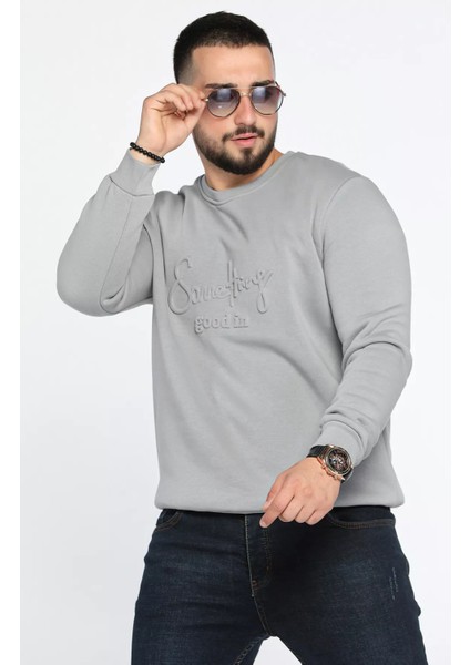 Erkek Bisiklet Yaka Şardonlu Üç Iplik Sweatshirt