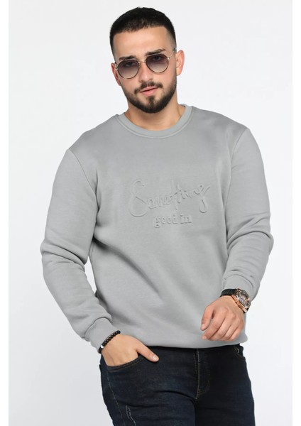 Erkek Bisiklet Yaka Şardonlu Üç Iplik Sweatshirt