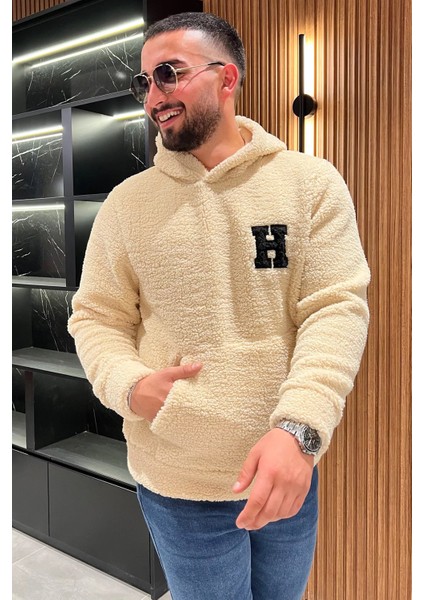 Erkek Kapüşonlu Kanguru Cepli Peluş Sweatshirt