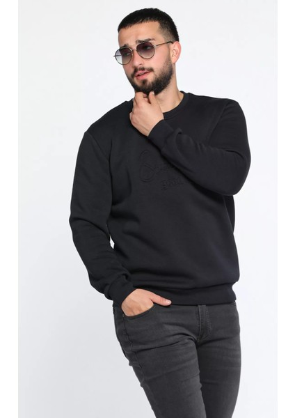 Erkek Bisiklet Yaka Şardonlu Üç Iplik Sweatshirt