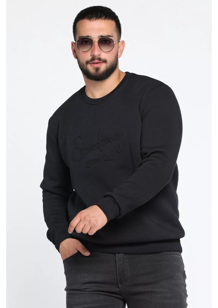 Erkek Bisiklet Yaka Şardonlu Üç Iplik Sweatshirt