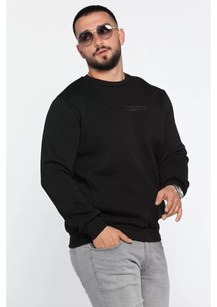 Bisiklet Yaka Kabartma Baskılı Üç Iplik Şardonlu Erkek Sweatshirt fiyatları