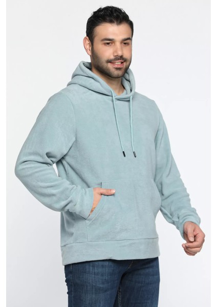 Kapüşonlu Kanguru Cepli Erkek Polar Sweatshirt