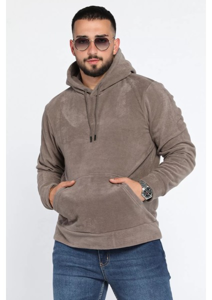 Kapüşonlu Kanguru Cepli Erkek Polar Sweatshirt