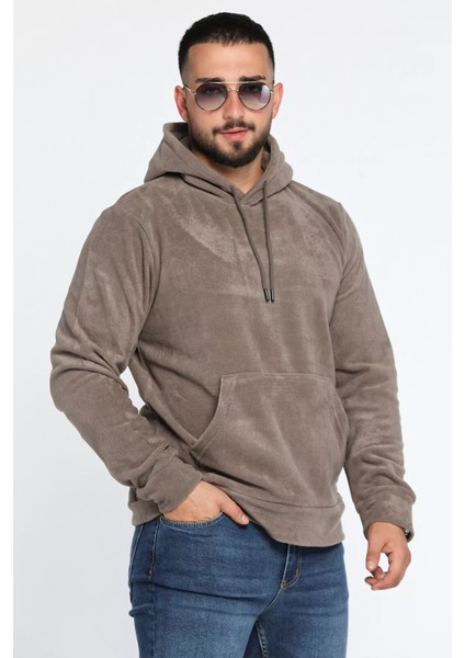 Kapüşonlu Kanguru Cepli Erkek Polar Sweatshirt