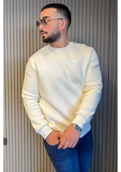 Bisiklet Yaka Kabartma Baskılı Üç Iplik Şardonlu Erkek Sweatshirt fiyatları