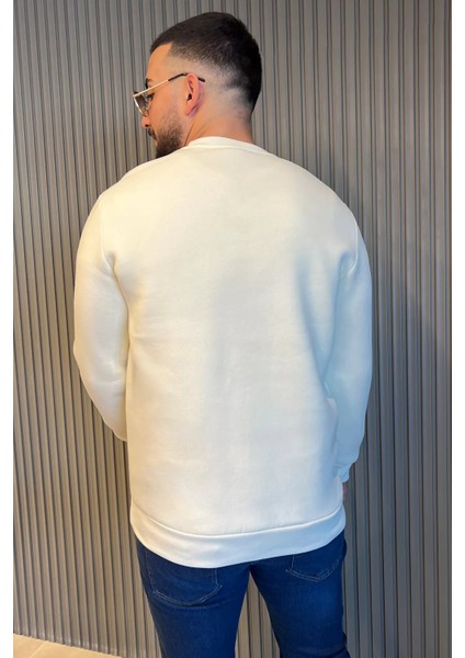 Bisiklet Yaka Kabartma Baskılı Üç Iplik Şardonlu Erkek Sweatshirt modelleri