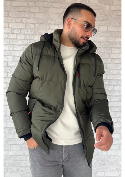 Kapüşonlu Fermuarlı Içi Peluş Erkek Mont