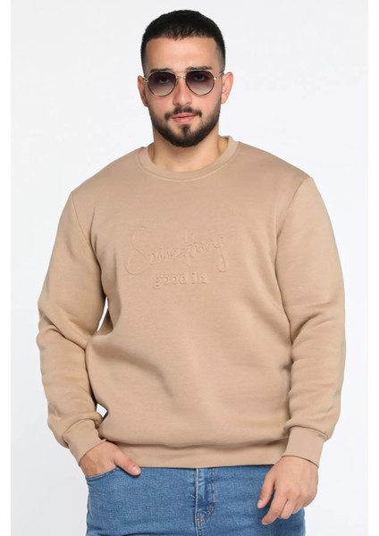 Erkek Bisiklet Yaka Şardonlu Üç Iplik Sweatshirt