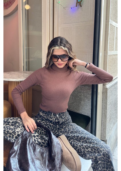 Gül Kurusu Yarım Balıkçı Şardonlu Fitilli Bluz modelleri