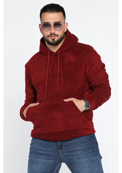 Kapüşonlu Kanguru Cepli Erkek Polar Sweatshirt