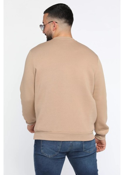 Bisiklet Yaka Kabartma Baskılı Üç Iplik Şardonlu Erkek Sweatshirt modelleri