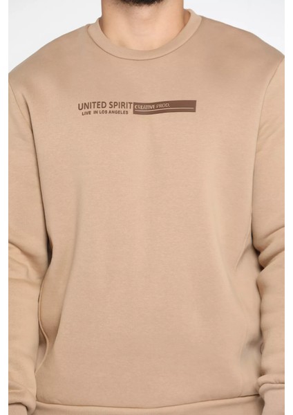 Bisiklet Yaka Kabartma Baskılı Üç Iplik Şardonlu Erkek Sweatshirt fırsatları