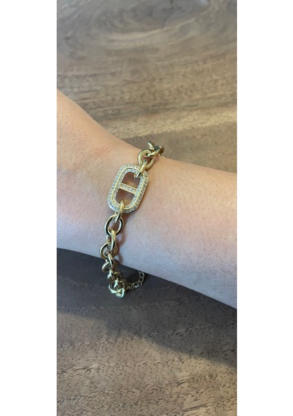 Çelik Zirkon Detaylı Kalın Zincir Bileklik