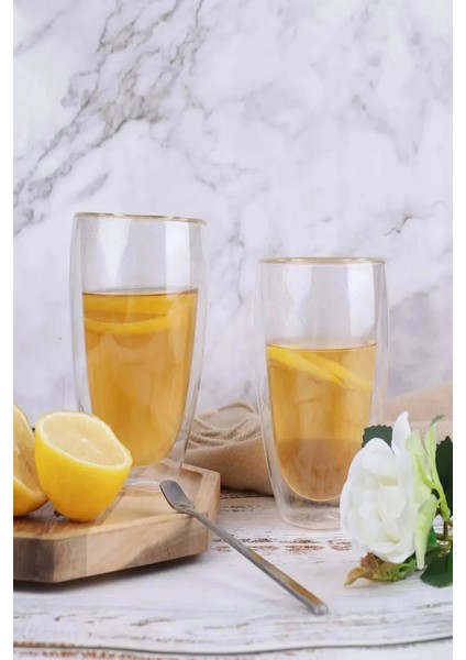 12'li Çift Cidarlı Bardak 250 ml Ev Ofis Çay Fincanı Kahve Sunum Bardağı Dayanıklı Kupa Cam Bardak