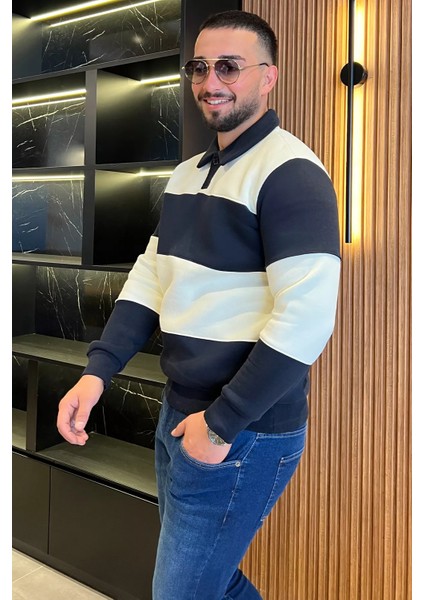 Polo Yaka Renk Garnili Üç Iplik Şardonlu Erkek Sweatshirt fiyatları