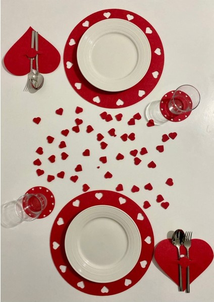 Sevgililer Günü 2 Kişilik Kalpli Supla- Amerikan Servis Set (6 Parça)