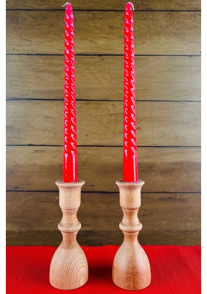 2 Li Damla Model Ahşap Şamdan Seti, Dekoratif Şamdan - 17 ve 17 cm