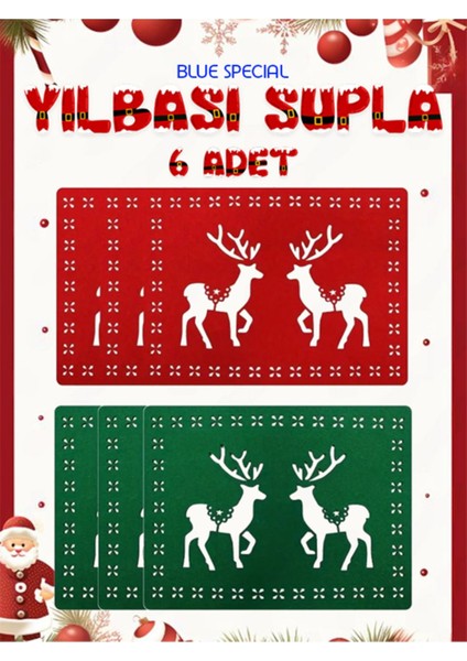 6'lı Noel Yılbaşı Supla Amerikan Servis Seti 3 Kırmızı 3 Yeşil