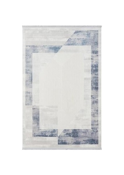 Dream Krem Halı Mavi Çerçeveli Kenarlı Modern Desen Akrilik İplik Salon ve Oturma Odası Halısı