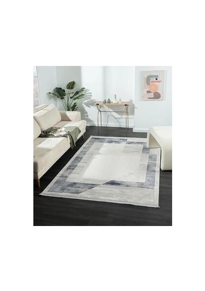 Dream Krem Halı Mavi Çerçeveli Kenarlı Modern Desen Akrilik İplik Salon ve Oturma Odası Halısı fiyatları