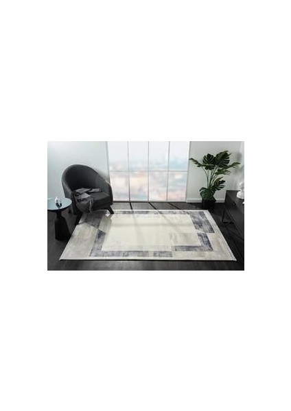 Dream Krem Halı Mavi Çerçeveli Kenarlı Modern Desen Akrilik İplik Salon ve Oturma Odası Halısı modelleri