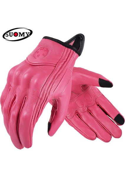 SU14 Pembe Tarzı L Beden Suomy Vintage Deri Motosiklet Eldivenleri Tam Parmak Motosiklet Ekipmanları Kadın Erkek Kahverengi Atv Binici Spor Eldiven Korumak Guantes (Yurt Dışından)
