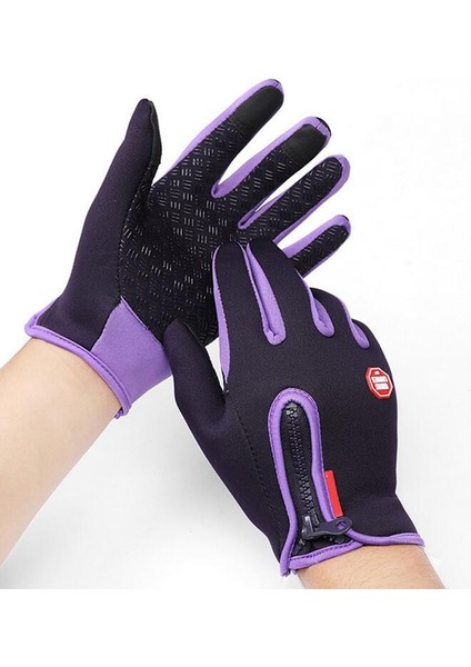 Mor Tarzı L Beden Motokros Eldivenleri Kış Sıcak Moto Eldivenler Dokunmatik Ekran Rüzgar Geçirmez Açık Spor Eldivenleri Sıcak Kadın Erkek Kaymaz Su Geçirmez (Yurt Dışından)