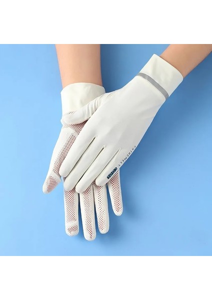 Logo Stili ile Beyaz Anti-Uv Buz Ipek Eldivenler Nefes Alabilir Araba Motosiklet Bisiklet Sürüş Güneş Koruma Eldivenleri Evrensel Rahat Spor Eldiven (Yurt Dışından)