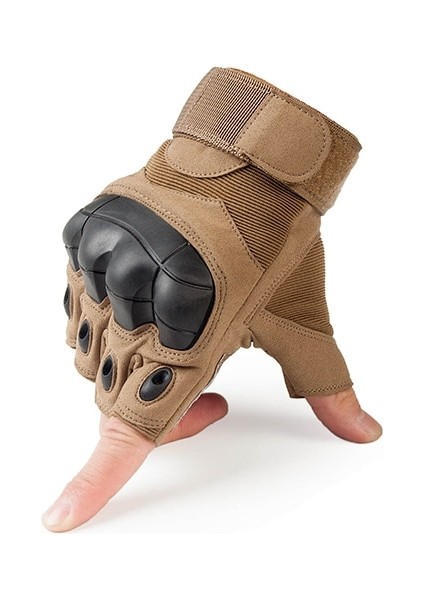 A10-KAHVERENGI Stil L Beden Motosiklet Parmaksız Eldiven Bisiklet Motosiklet Motokros Bisikletçisi Kauçuk Sert Knuckle Yarım Parmak Koruyucu Dişli Erkek Kadın (Yurt Dışından)