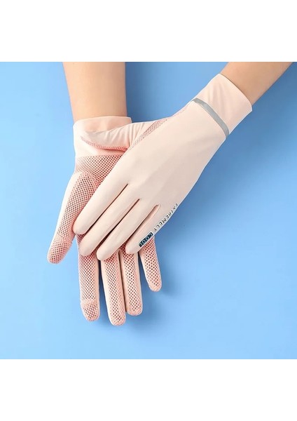 Logo Stili ile Pembe Buz Ipek Eldivenler Uv Koruma Yaz Nefes Alabilir Örgü Eldiven Araba Motosiklet Bisiklet Sürüş Sporları Için Anti-Uv Ince Eldiven Unisex (Yurt Dışından)