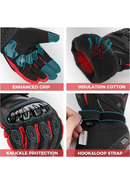 Karbon Fiber Kırmızı Stil M Beden Kemimoto Kış Motosiklet Eldivenleri Dokunmatik Ekran Motokros Su Geçirmez Rüzgar Geçirmez Koruyucu Kış Eldivenleri Erkekler Guantes Moto Luvas (Yurt Dışından) modelleri