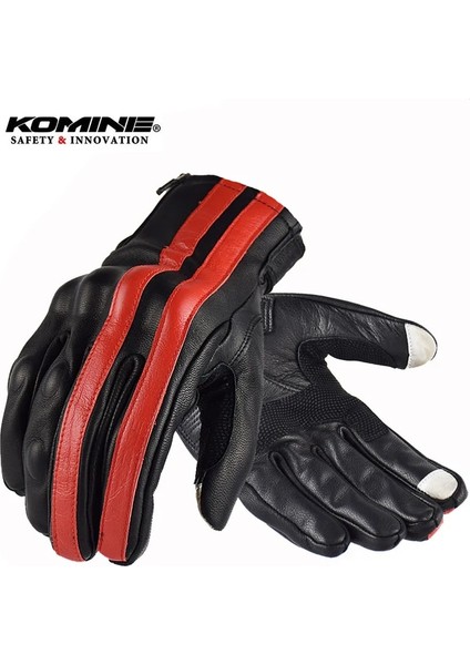 162-SIYAH Stil Xxl Komine GK-119 Deri Motosiklet Eldivenleri 5 Renk Şerit Motosiklet Biker Binme Eldiven Dokunmatik Ekran Erkek Kadın Motokros Moto Eldiven (Yurt Dışından)