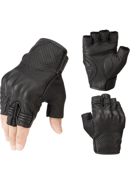 Siyah Stil Xxl Hakiki Keçi Derisi Motosiklet Eldivenleri Motokros Parmaksız Eldiven Yarım Parmak Yaz Retro Vintage Sarı Yarış Erkekler Kadınlar (Yurt Dışından)