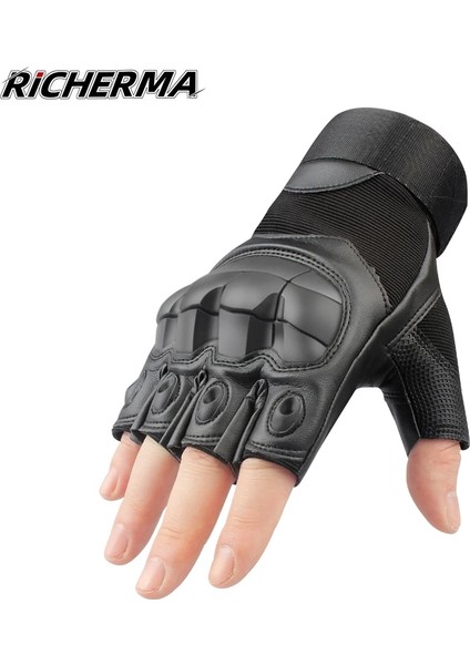 Siyah Stil L Beden Parmaksız Eldiven Sert Knuckles Deri Yaz Bisiklet Eldiven Yarım Parmak Motosiklet Eldiven Erkekler Mtb Yarış Sürme Koruyucu Dişli (Yurt Dışından)