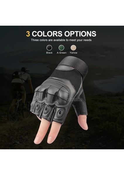 Siyah Stil L Beden Parmaksız Eldiven Sert Knuckles Deri Yaz Bisiklet Eldiven Yarım Parmak Motosiklet Eldiven Erkekler Mtb Yarış Sürme Koruyucu Dişli (Yurt Dışından)